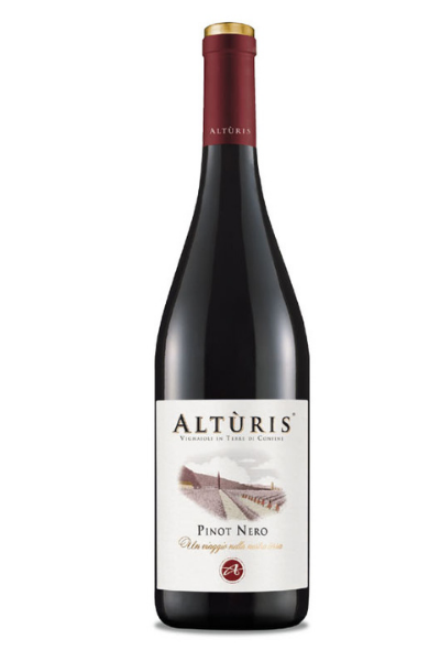 Una bottiglia di Pinot Nero Altùris vino rosso al Ristorante Mangio Roma